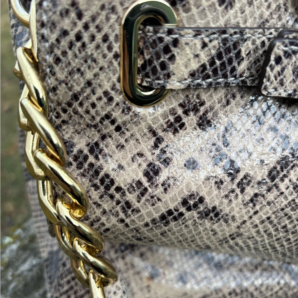 Michael Kors Gray and Tan Snake Print Satchel/Shoulder Bag